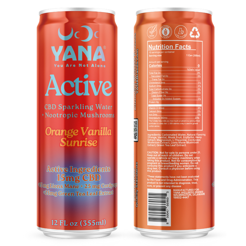 YANA Active CBD + Nootropic Mushrooms Sparkling Water YANA