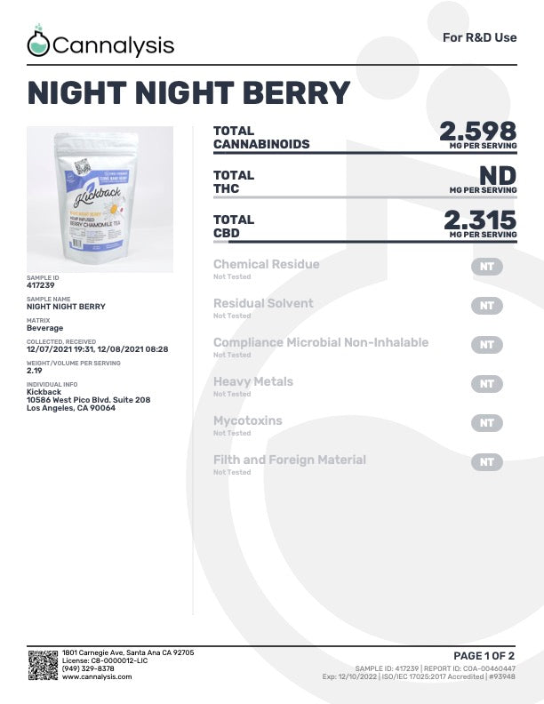 Kickback CBD Night Night Berry Tea Kickback Coldbrew