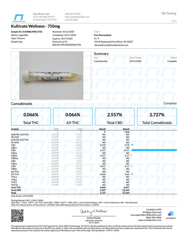 750mg Full Spectrum CBD Oil - Kultivate Wellness