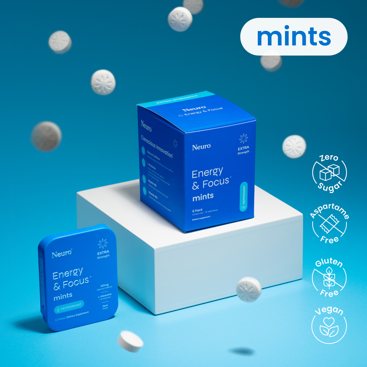 Neuro Extra Strength Energy And Focus Peppermint Mints 100mg Caffeine