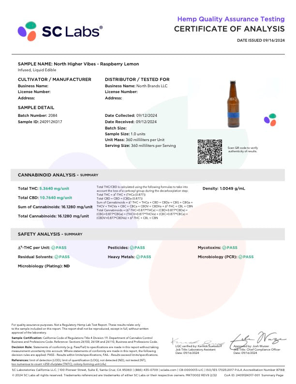 North Vibes Higher Vibes Dee9 Sparkling Water
