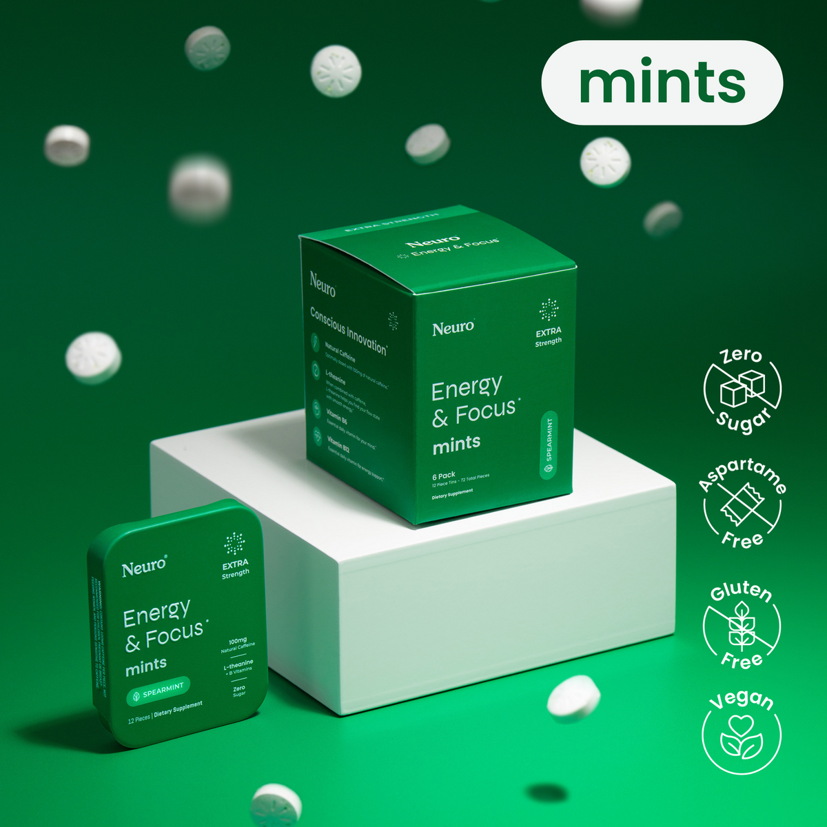 Neuro Extra Strength Energy And Focus Spearmint Mints 100mg Caffeine