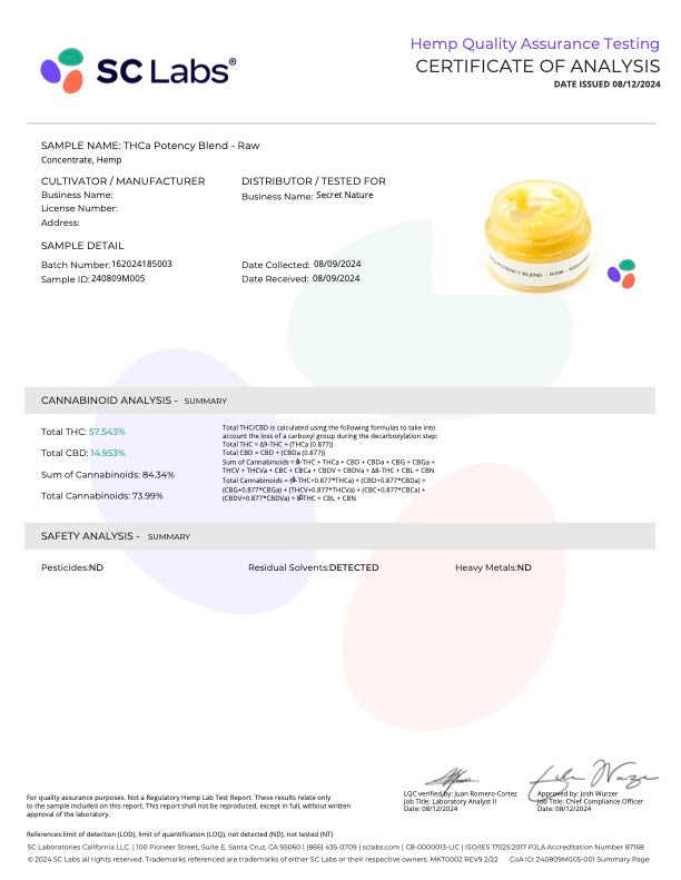 Secret Nature Live Resin THCA Disposable 1g