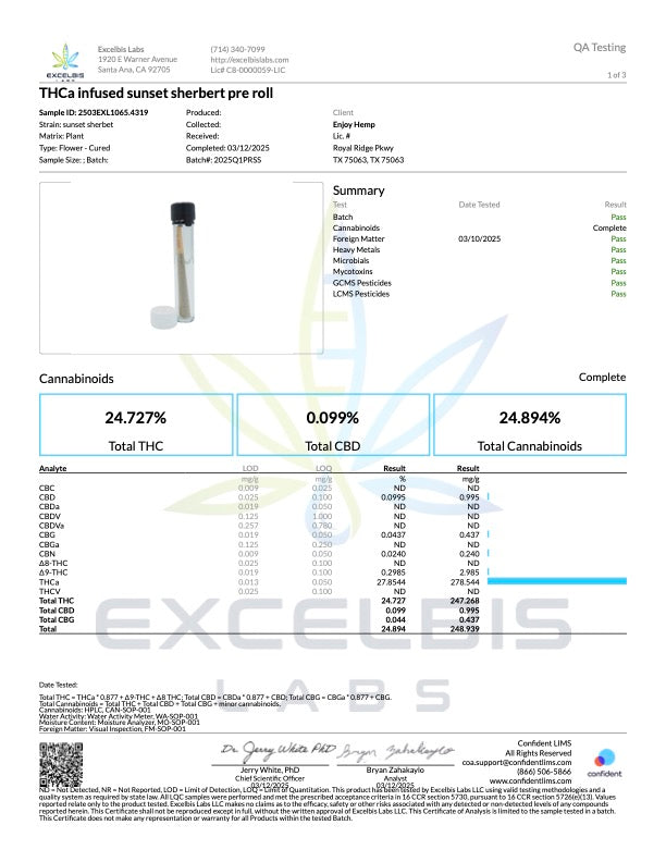 Enjoy Hemp THCA Diamond Infused Prerolls  2pk