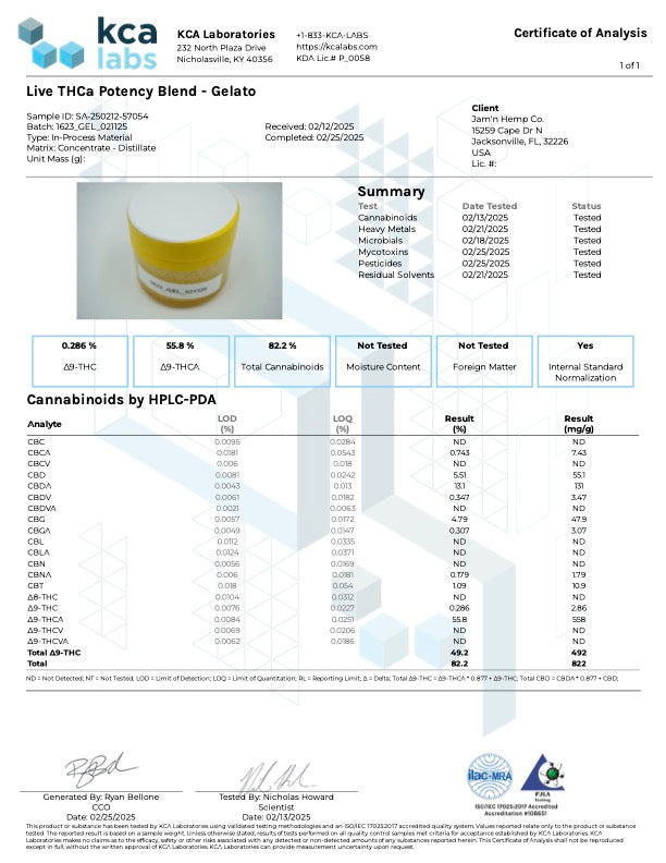 Jam'N Hemp Live Resin THCA Cartridge 1g - Kultivate Wellness
