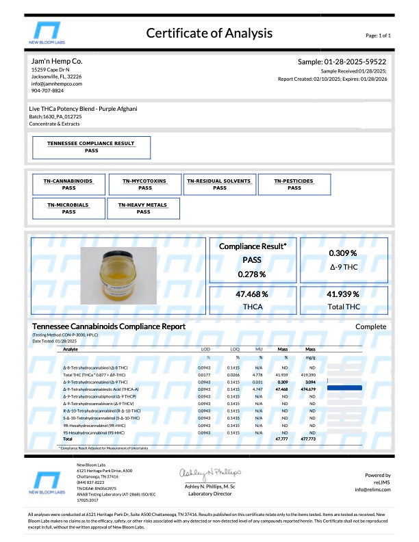 Jam'N Hemp Live Resin THCA Cartridge 1g - Kultivate Wellness
