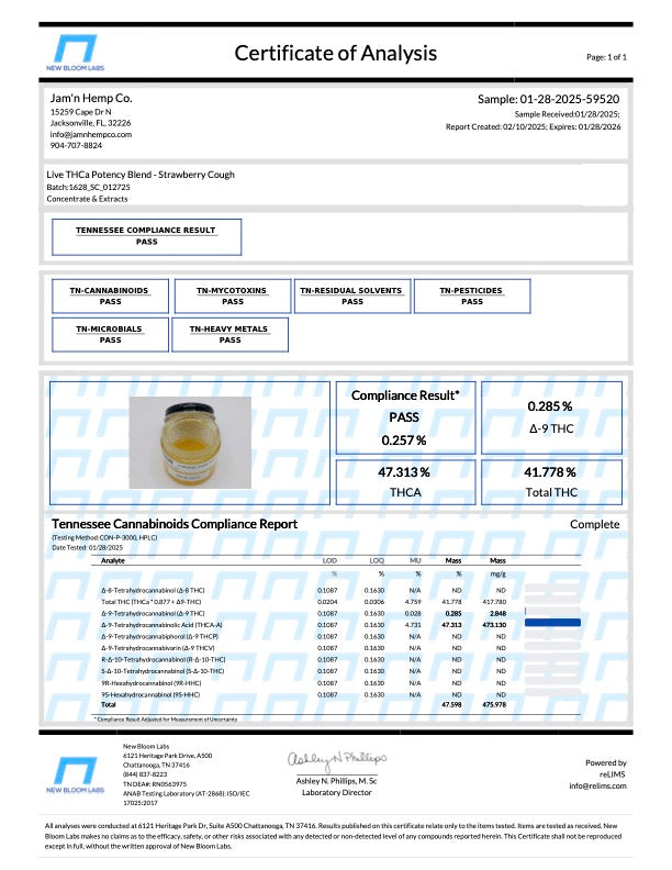 Jam'N Hemp Live Resin THCA Cartridge 1g - Kultivate Wellness