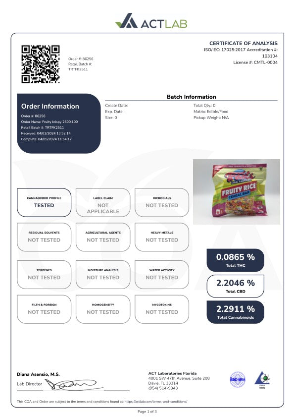 Treats VA Legal 25:1 2500mg:100mg CBD:THC Rice Cereal Bar