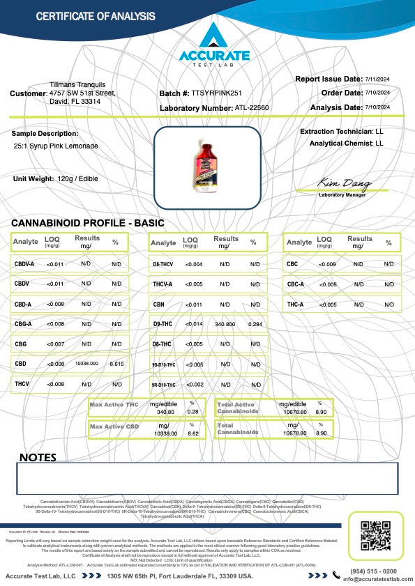 Tillmans Tranquils 25:1 CBD:THC Fast-Acting Syrup 10920mg - Kultivate Wellness