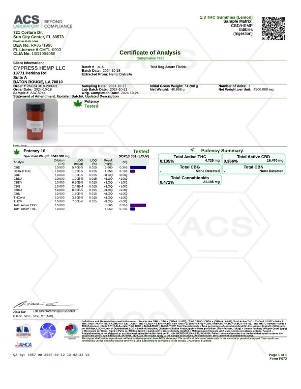 Cypress Hemp 1:3 THC:CBD Gummies 100mg