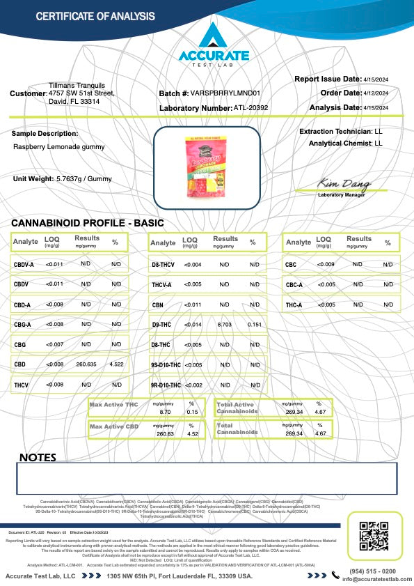 Tillmans Tranquils 25:1 CBD:THC VA Legal Lemonade Gummies 3900mg