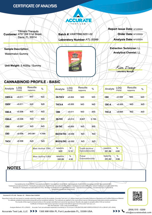 Tillmans Tranquils 25:1 CBD:THC VA Legal Gummies 3900mg