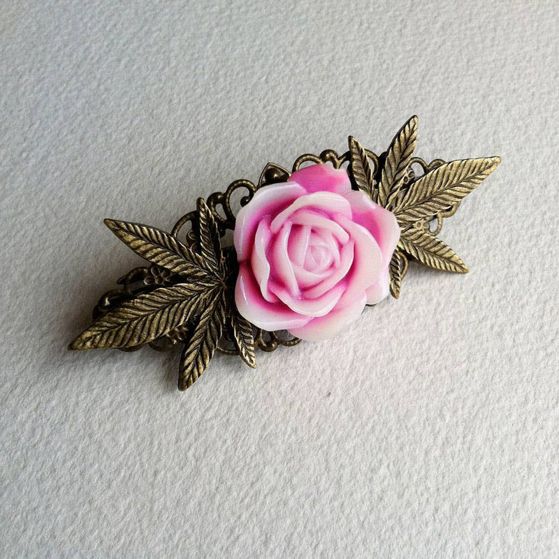 Bronze Rose Hair Clip - ombre leaf barrette Smokies Toke Couture